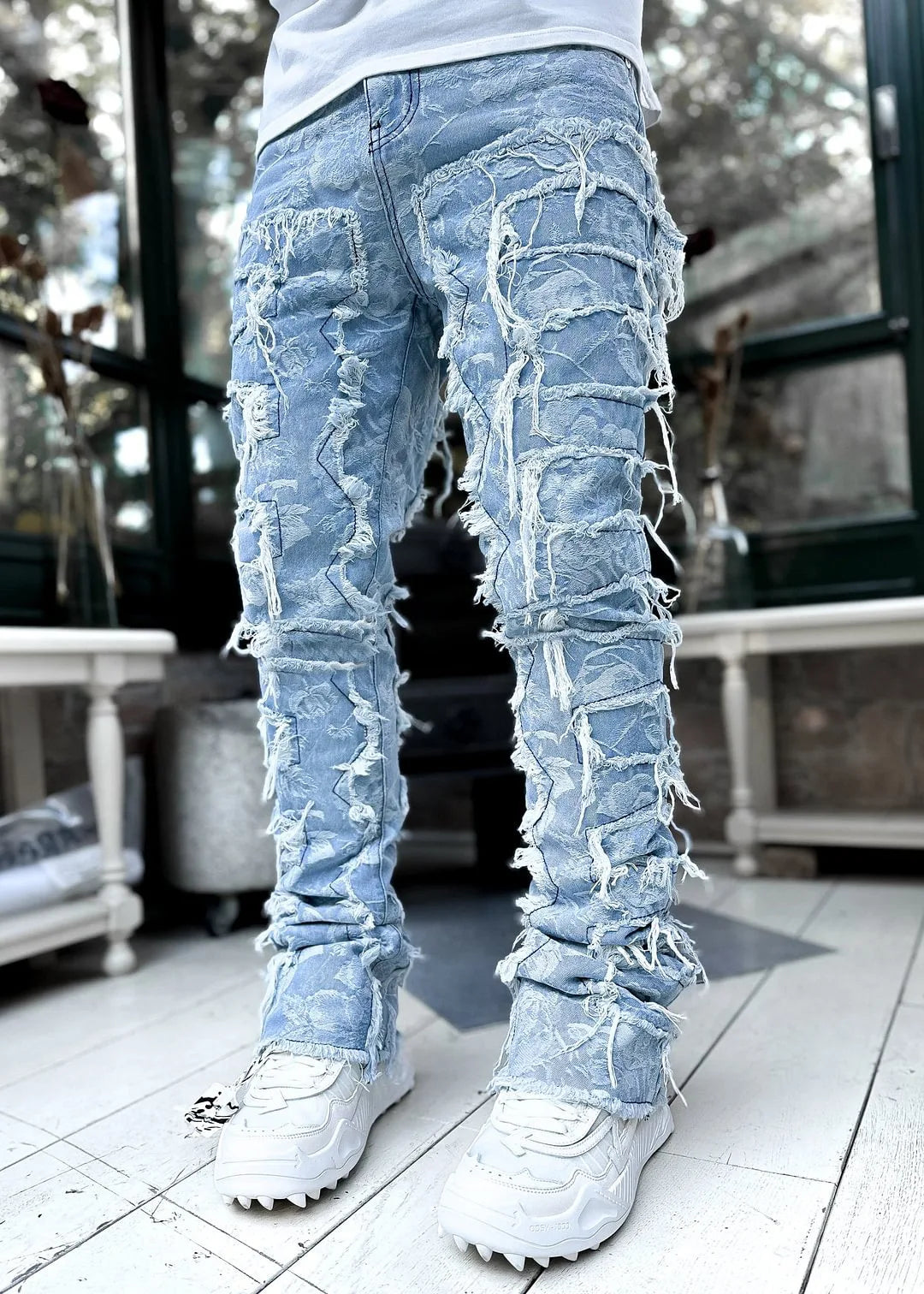 Patchwork Denim Layered Flared Pants