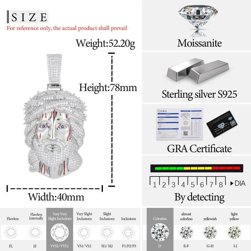 Jesus pendant 925 Silver Ice Out Moissanite Pendant