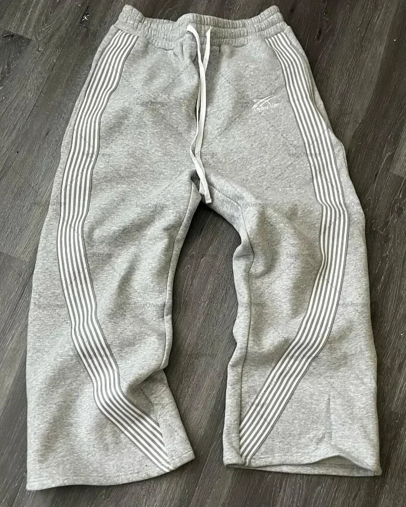 American Letter Patch Retro Double Layer Design Y2K Pants Baggy Sweatpants Men Hip Hop Gothic Elastic Waist Jogging Casual Pants