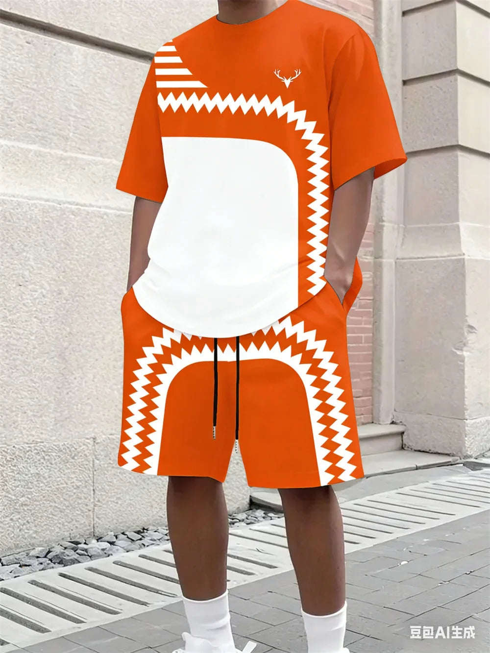 Men's Stripe Print Comfortable Breathable Round Neck T-shirt Shorts Set Outdoor High Street Clothing T-shirt Sets