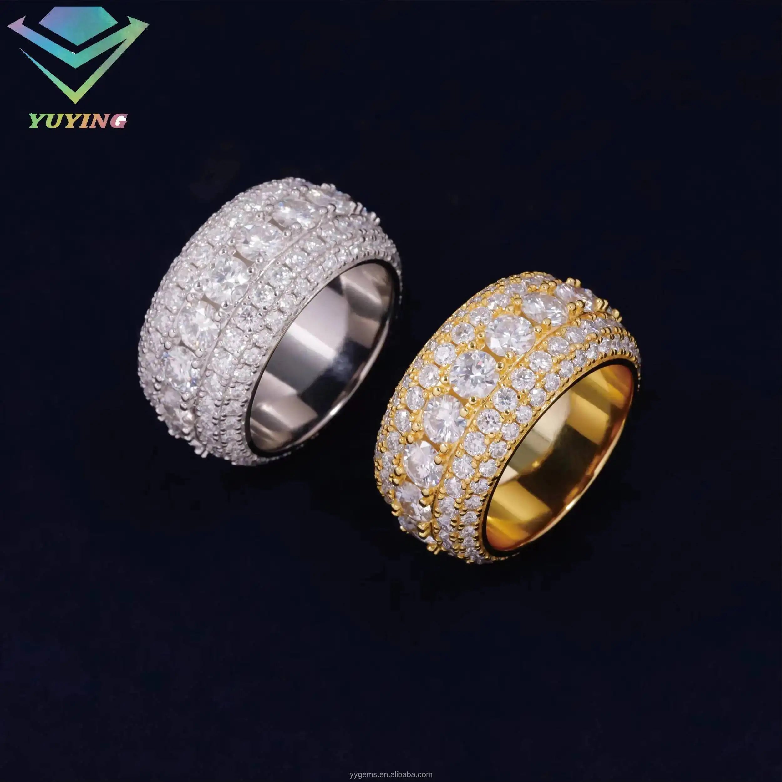VVS Moissanite 925 Silver Full Iced Out Cuban Ring for Men / Women  100% Pass Diamond Tester