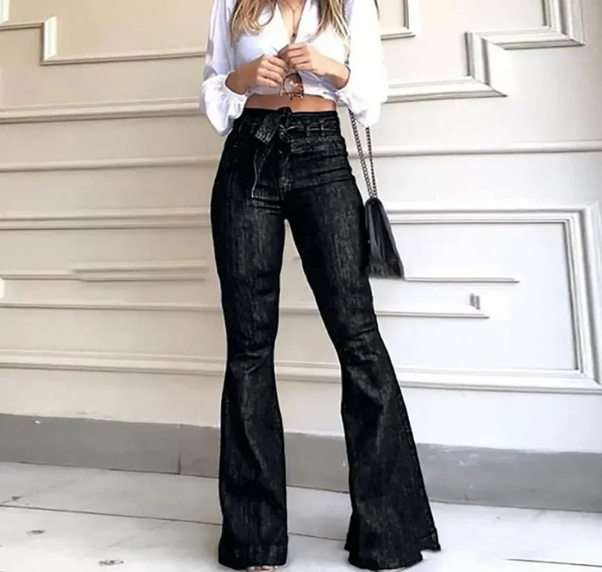 Solid Color High Waist Flare Pants