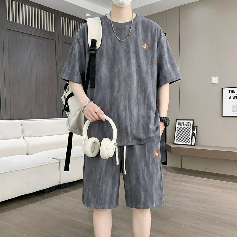 Men's T-Shirt Set New Summer Fashion Unique Tie-Dye Street Style Trendy Sports Casual Two-Piece Suit