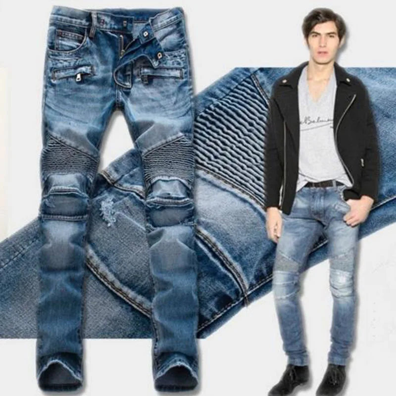 ens Moto Biker Straight Jeans Spring Autumn Punk Streetwear Trouers Casual Denim Designer Pants Size 28-42
