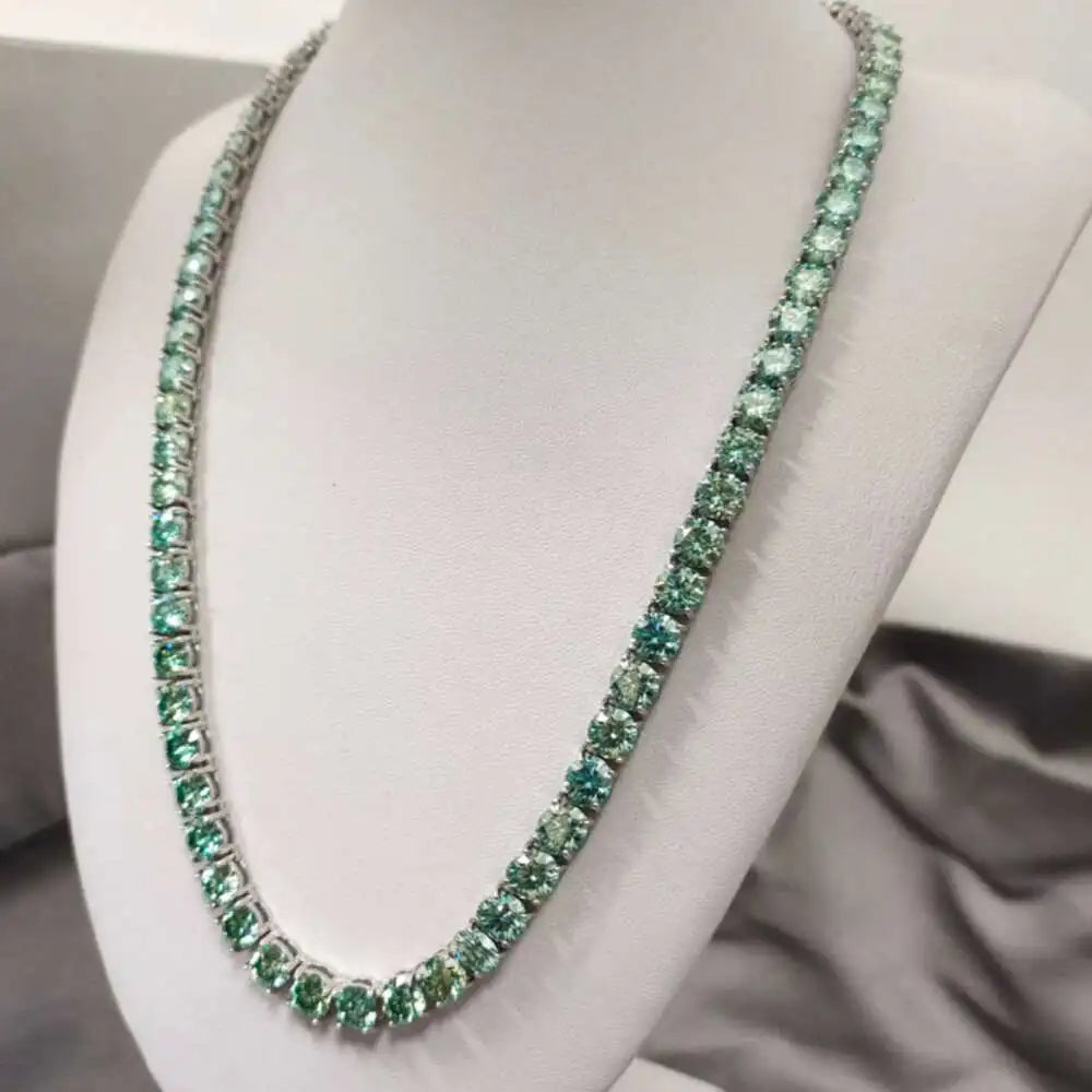 Customized 925 Silver Red/ Blue/ Green/ Black/ Pink Rainbow Diamond Tennis Chain Bracelet Colorful Moissanite Tennis Necklace