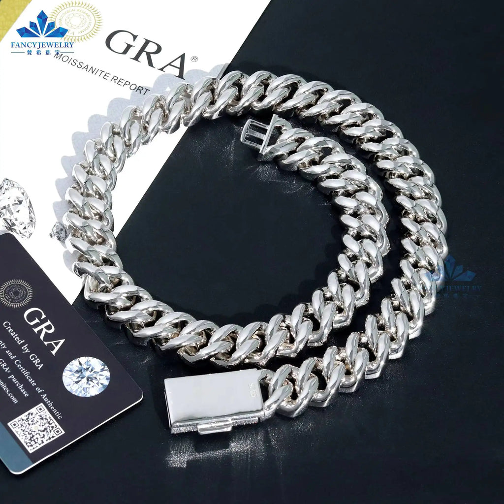 Iced Out Moissanite Cuban Link 3 Rows 18mm 925 Sterling Silver Cuban Necklace Bracelet..