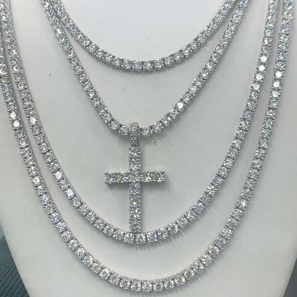 Customized 925 Silver Red/ Blue/ Green/ Black/ Pink Rainbow Diamond Tennis Chain Bracelet Colorful Moissanite Tennis Necklace