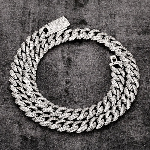 AAA CZ Stone Paved Geometric Round Curb Miami Cuban Link Chain