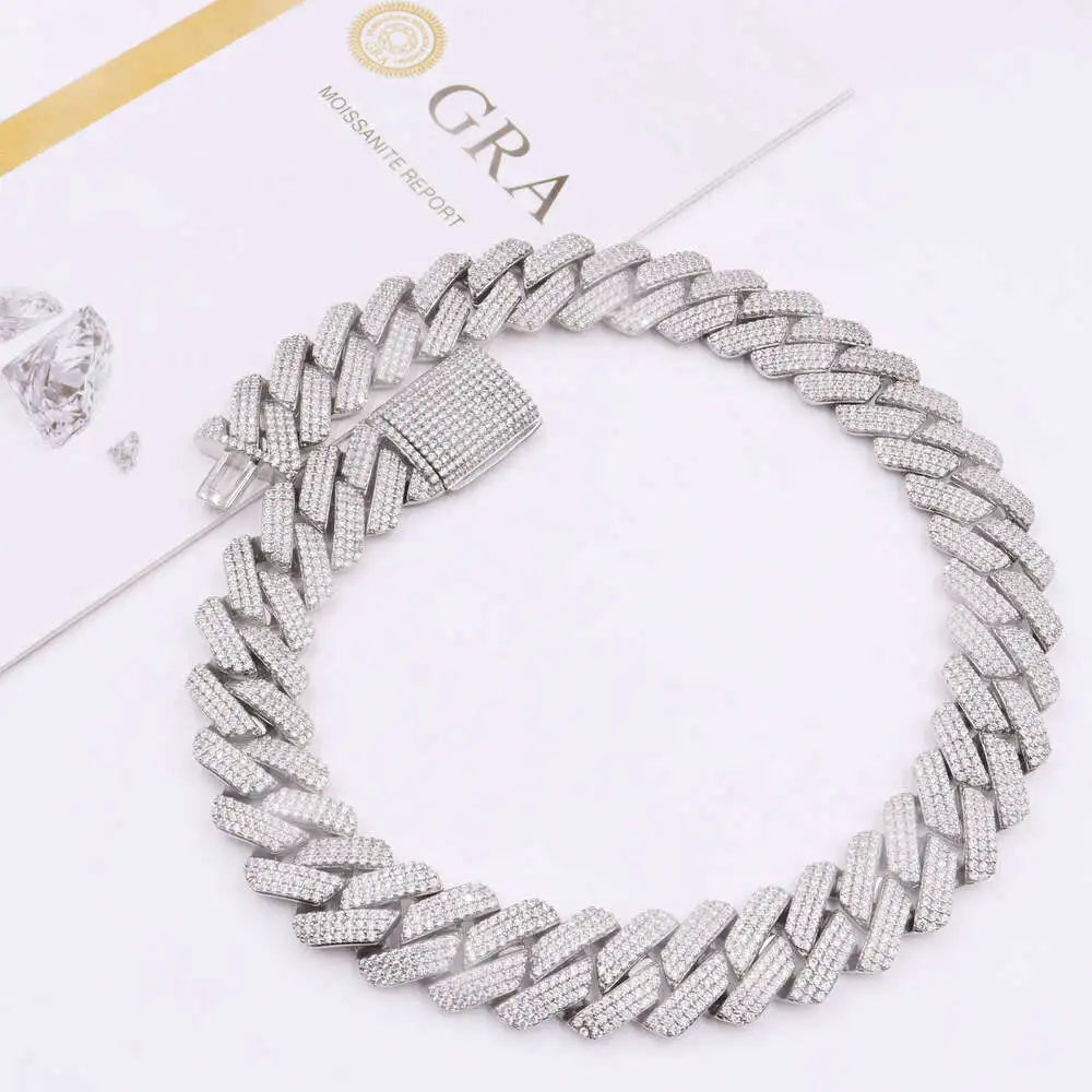 .925 Sterling Silver 19mm Necklace Mojssanite Cuban Link Chain