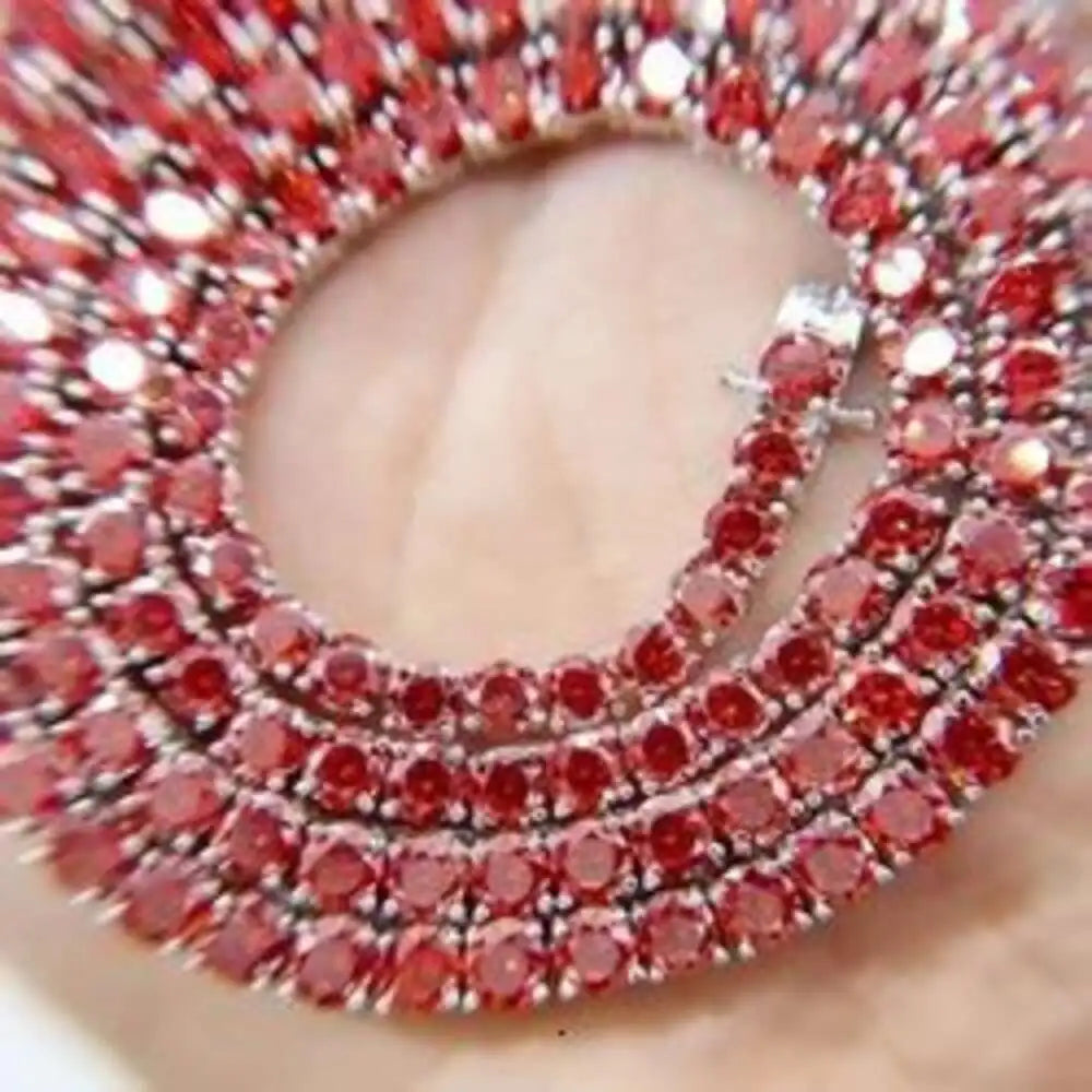 Customized 925 Silver Red/ Blue/ Green/ Black/ Pink Rainbow Diamond Tennis Chain Bracelet Colorful Moissanite Tennis Necklace