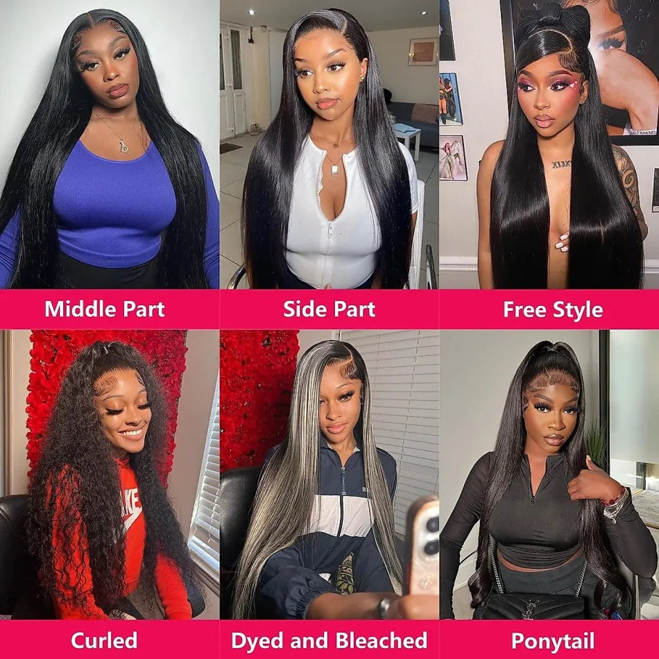 16in-38in Straight Human Hair Wigs Glueless 13X6 HD Transparent Lace Front Wig