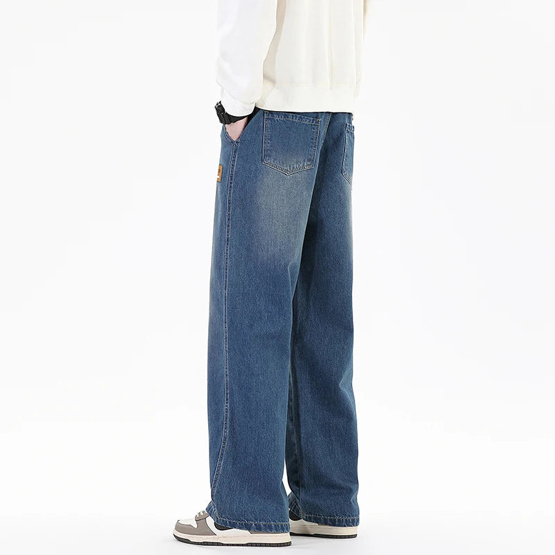Spring Autumn New Streetwear Loose Jeans Men Korean Style Fashion Loose Straight Wide Leg Pants Men's Brand Clothing S-3XL