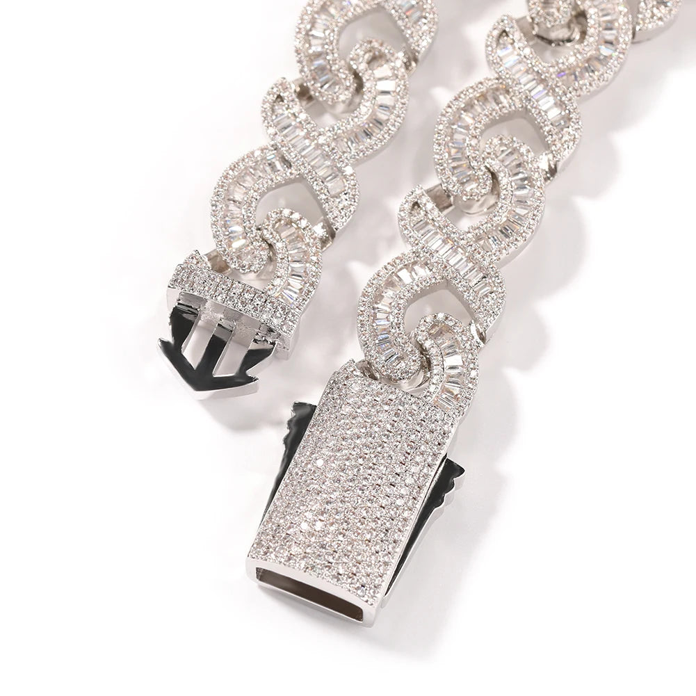 AAA CZ Baguettecz Prong Setting Cuban Link Chain/Choker