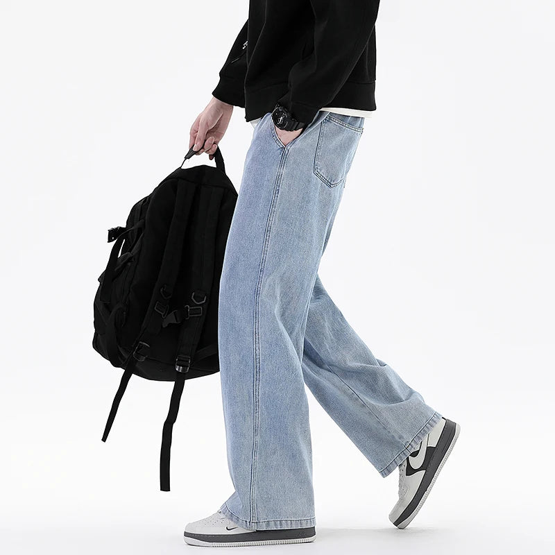 Spring Autumn New Streetwear Loose Jeans Men Korean Style Fashion Loose Straight Wide Leg Pants Men's Brand Clothing S-3XL