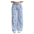 Bow Cherry Print Baggy Wide Leg Jeans