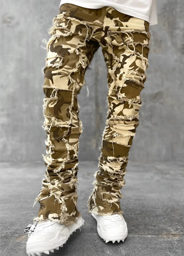 Patchwork Denim Layered Flared Pants