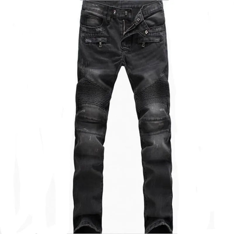 ens Moto Biker Straight Jeans Spring Autumn Punk Streetwear Trouers Casual Denim Designer Pants Size 28-42
