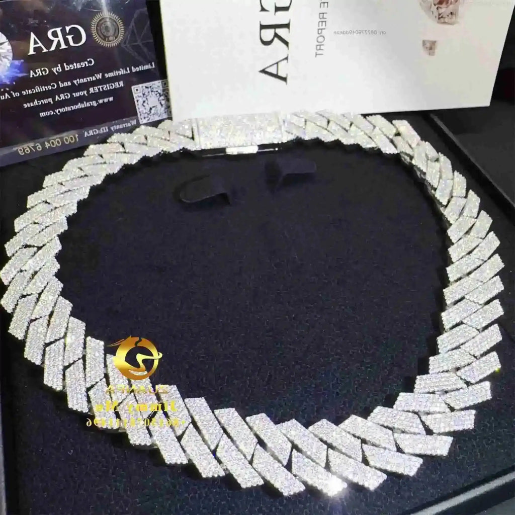 Heavy 925 Solid Silver 19mm 4 Rows VVS1 Moissanite Diamond Miami Cuban Link Chain