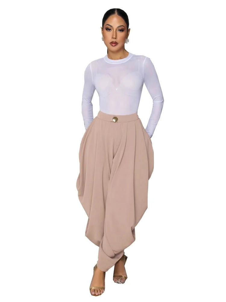 Wmstar Pants Women Wholesale 2026 European Style Pure Color Flower Shaped Sexy Urban Multi Fold Individualized Casual Summer
