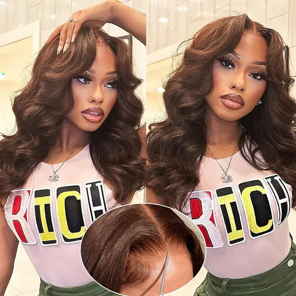 18in-46in Chocolate Brown #4 Colored Human Hair 13x4 HD Lace Front Wig 13x6