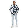 Mens Hooded Windbreaker Jacket - Navy Blue and White Circular Pattern