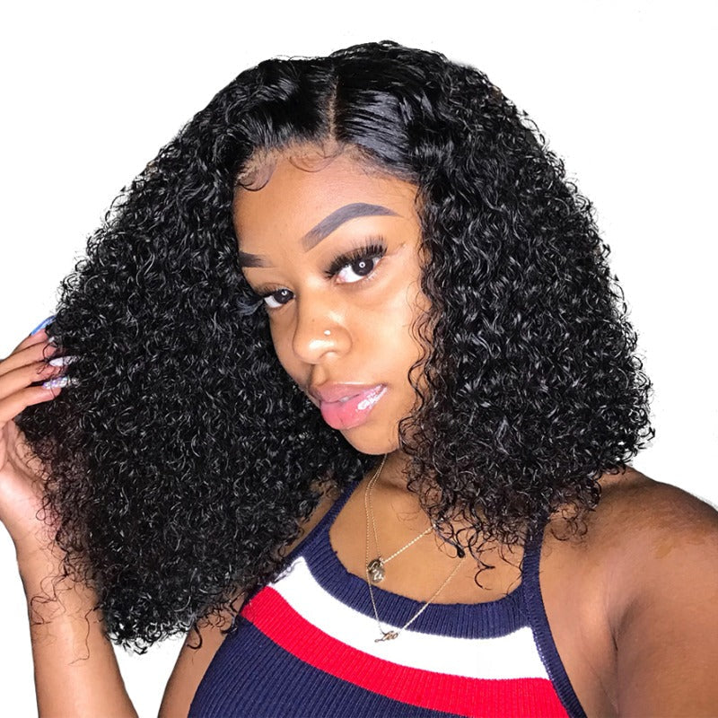 Density Jerry Curl 4x4 Short Bob 13x4 Lace Front Human Hair Wig