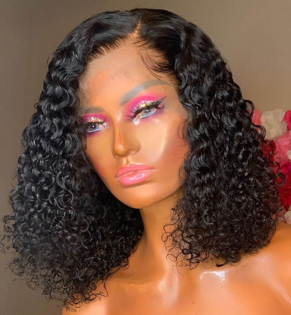 Density Jerry Curl 4x4 Short Bob 13x4 Lace Front Human Hair Wig