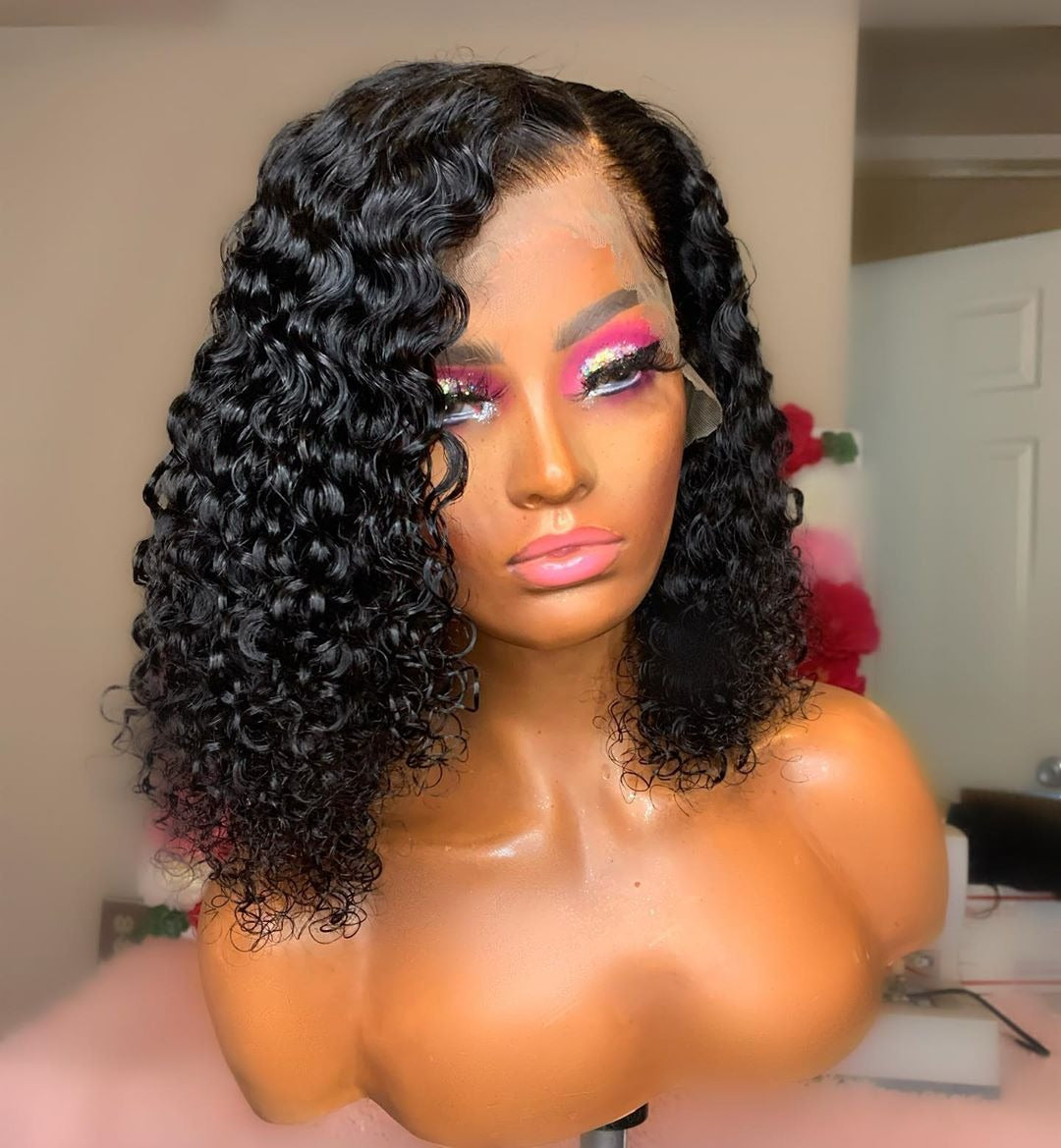 Density Jerry Curl 4x4 Short Bob 13x4 Lace Front Human Hair Wig